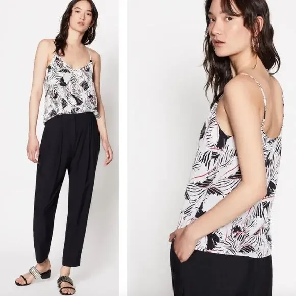 EQUIPMENT Layla Silk Print Cami Womens Small White Black Floral Leaf Print Layer - Picture 2 of 15